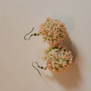 Pink and Green Mini Beaded Disco Ball Earrings